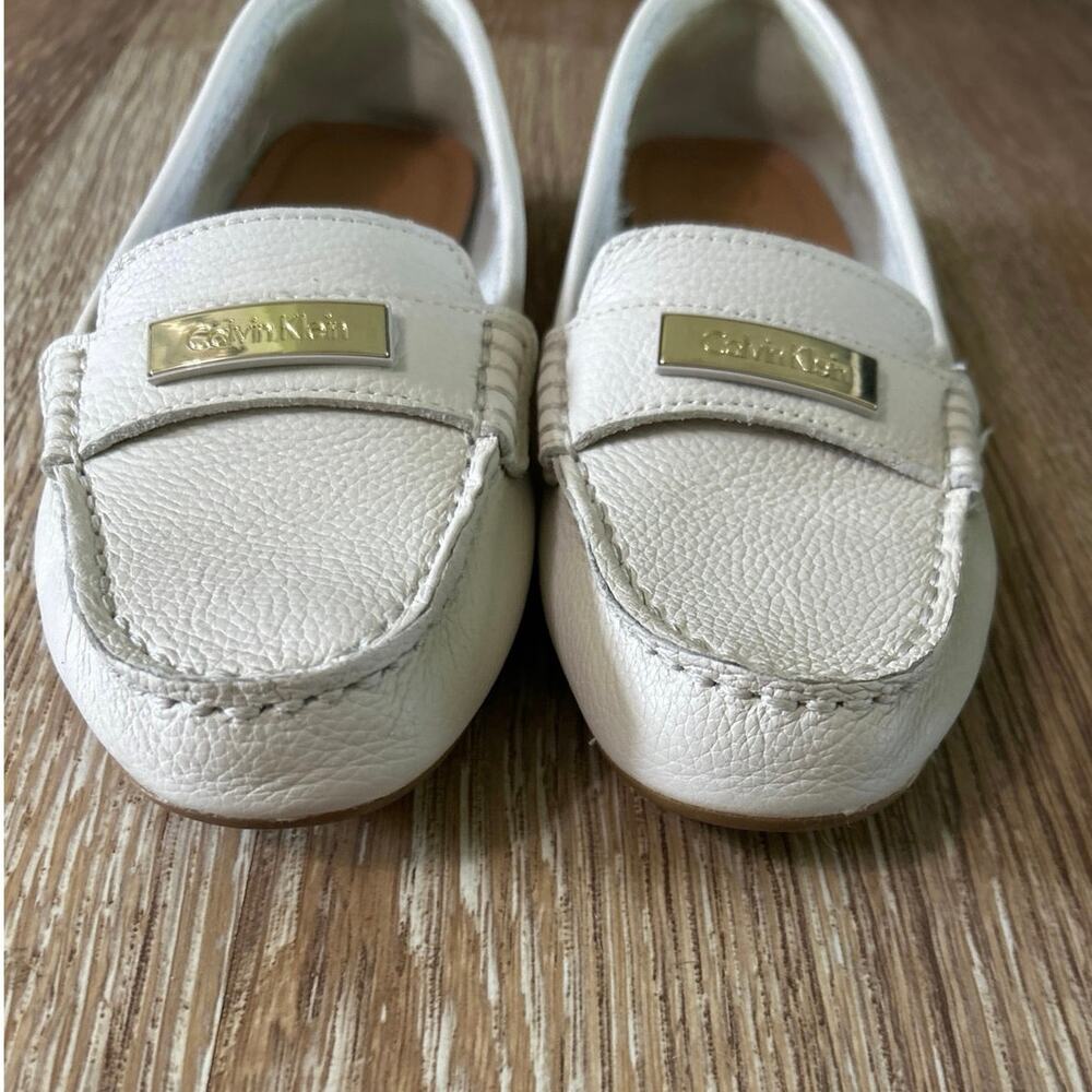 Calvin Klein Leta Cream Leather Loafers Flats Minimalist Preppy Quiet Luxury 8 - Picture 3 of 13